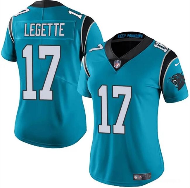 Women's Carolina Panthers #17 Xavier Legette Blue 2024 Draft Vapor Football Stitched Jersey(Run Small)